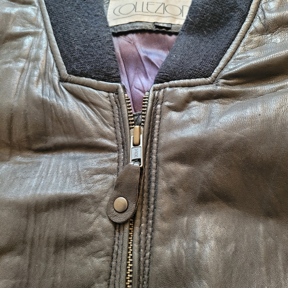 Vintage Collezione SA Leather Bomber Jacket Black Aviator Mens 42 Made in Korea - Picture 3 of 16